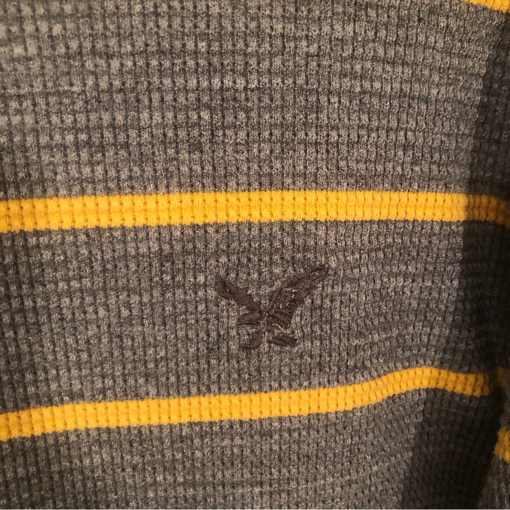 American Eagle Waffle Knit Sweater Men’s M Gray with Yellow Strips Cotton - Picture 6 of 7